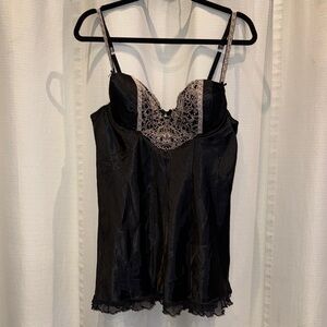 Linea Donatella Satin Black Camisole with Lace XL